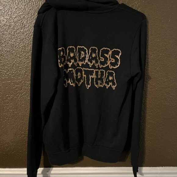 Black ‘Badass Motha’ Fleece Zip Down Hoodie by Her Little Wolves, Size Small - Picture 6 of 7